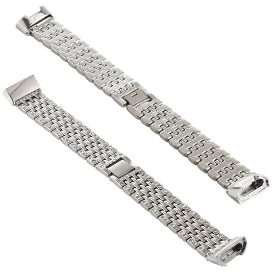 For Fitbit Charge 3 Diamond-studded Stainless Steel  Watch Band(Silver) - Watch Bands by buy2fix | Online Shopping UK | buy2fix