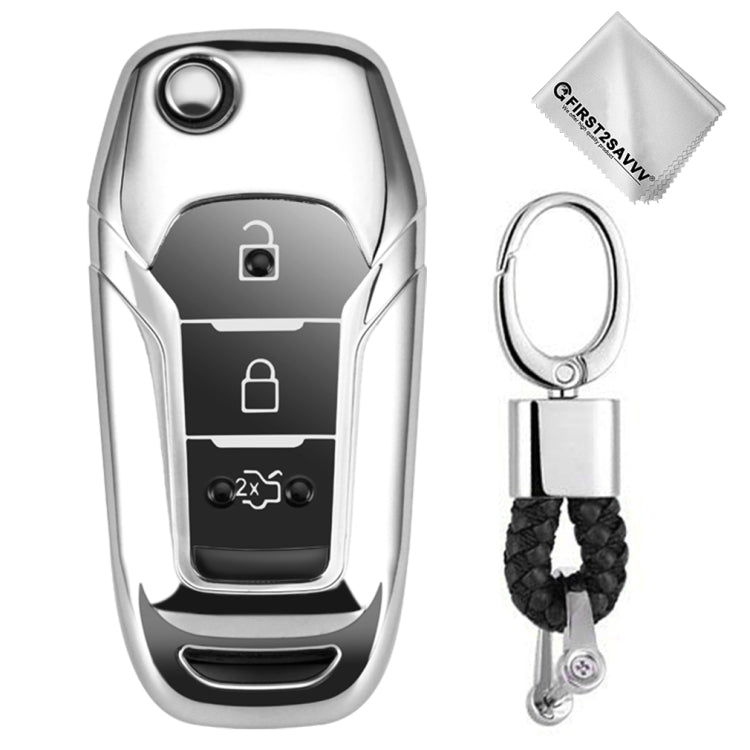 TPU One-piece Electroplating Opening Full Coverage Car Key Case with Key Ring for Ford Edge / ESCORT / KUGA / Mondeo / EcoSport / FOCUS (Silver) - Car Key Cases by buy2fix | Online Shopping UK | buy2fix