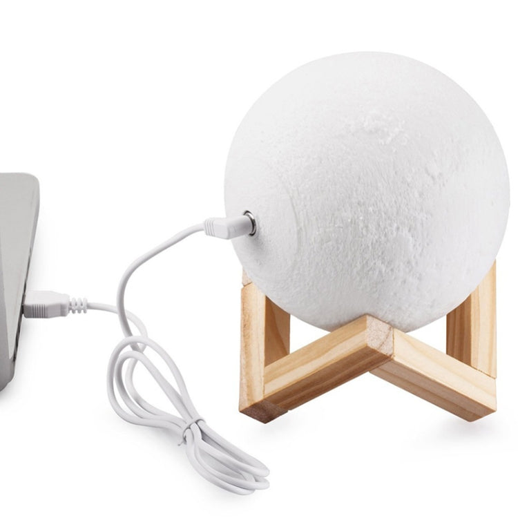 Customized Touch Switch 3-color 3D Print Moon Lamp USB Charging Energy-saving LED Night Light with Wooden Holder Base, Diameter:15cm - Night Lights by buy2fix | Online Shopping UK | buy2fix