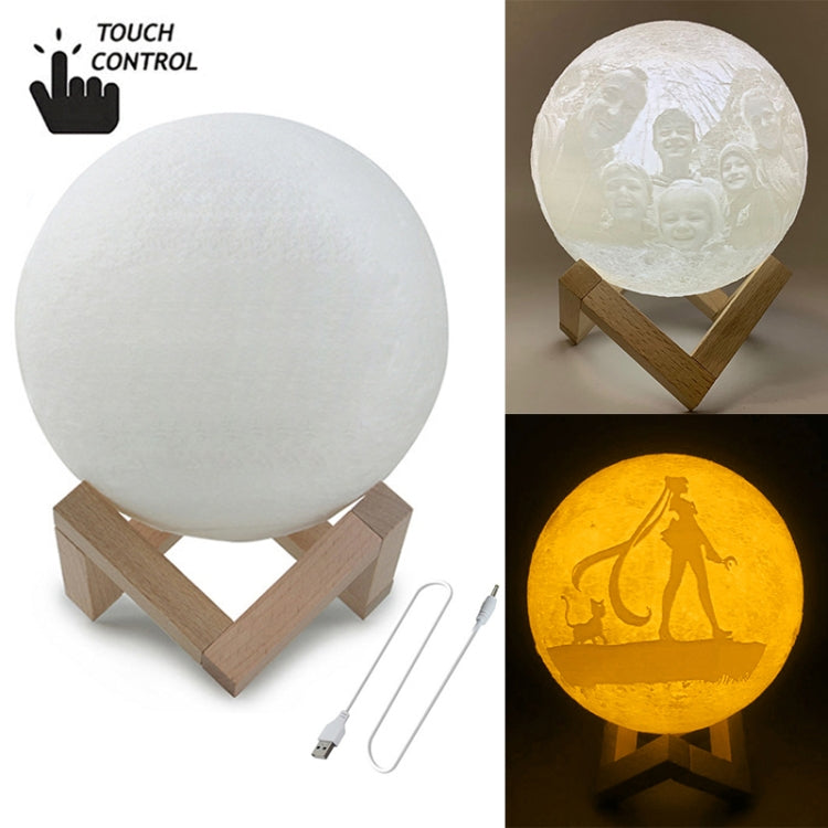 Customized Touch Switch 2-color 3D Print Moon Lamp USB Charging Energy-saving LED Night Light with Wooden Holder Base, Diameter:20cm - Night Lights by buy2fix | Online Shopping UK | buy2fix