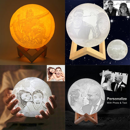 Customized Touch Switch 2-color 3D Print Moon Lamp USB Charging Energy-saving LED Night Light with Wooden Holder Base, Diameter:20cm - Night Lights by buy2fix | Online Shopping UK | buy2fix