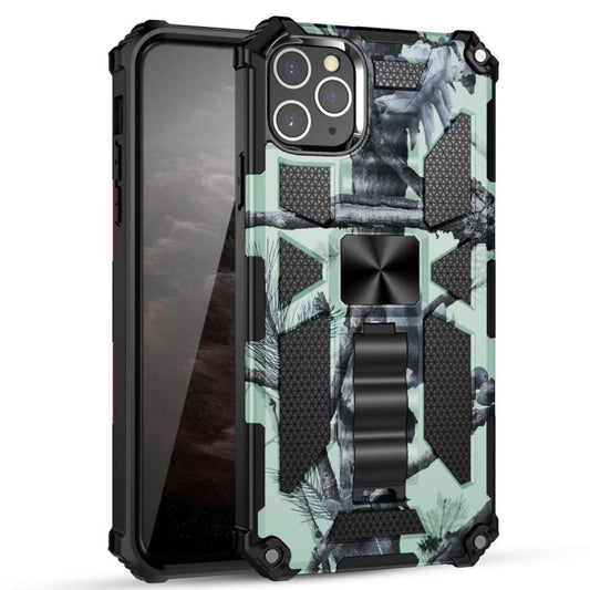 For iPhone 12 Pro Max Camouflage Armor Shockproof TPU + PC Magnetic Protective Case with Holder(Mint Green) - iPhone 12 Pro Max Cases by buy2fix | Online Shopping UK | buy2fix