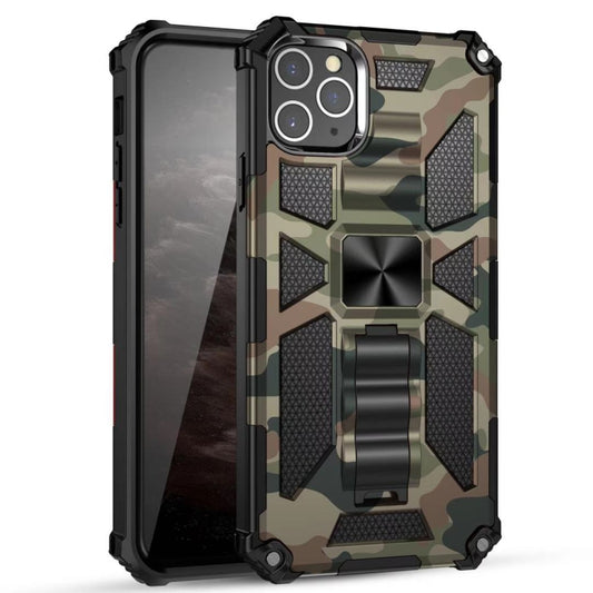 For iPhone 12 Pro Max Camouflage Armor Shockproof TPU + PC Magnetic Protective Case with Holder(Army Green) - iPhone 12 Pro Max Cases by buy2fix | Online Shopping UK | buy2fix