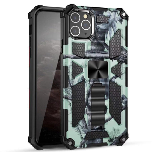 For iPhone 11 Camouflage Armor Shockproof TPU + PC Magnetic Protective Case with Holder (Mint Green) - iPhone 11 Cases by buy2fix | Online Shopping UK | buy2fix