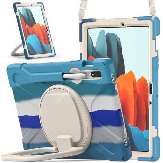 For Samsung Galaxy Tab S8 / Galaxy Tab S7 T870 / T875 Silicone + PC Protective Case with Holder & Shoulder Strap(Colorful Blue) - Galaxy Tab S8 Cases by buy2fix | Online Shopping UK | buy2fix