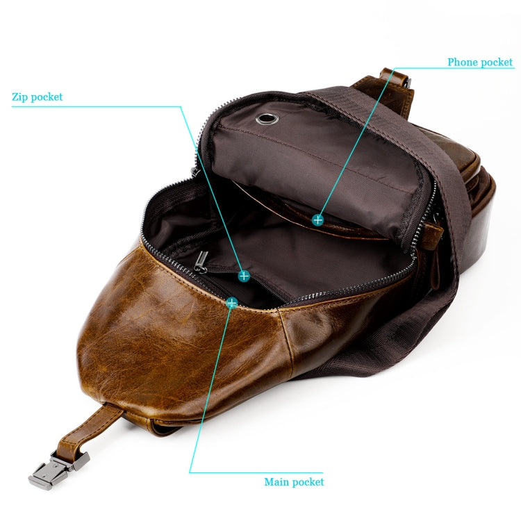 Men Leather Chest Bag Retro Shoulder Bag(Coffee) - Single-shoulder Bags by buy2fix | Online Shopping UK | buy2fix