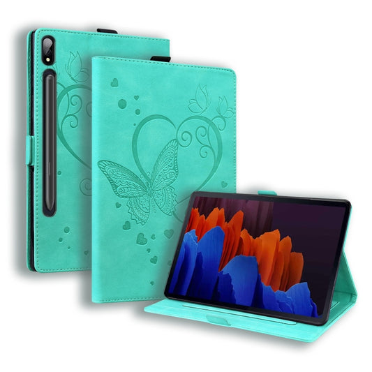 For Samsung Galaxy Tab S8 / Galaxy Tab S7 T870 SM-T875 SM-T876B Love Butterfly Pattern Horizontal Flip Leather Case with Holder(Green) - Galaxy Tab S8 Cases by buy2fix | Online Shopping UK | buy2fix