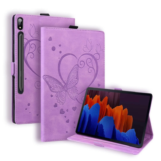 For Samsung Galaxy Tab S8 / Galaxy Tab S7 T870 SM-T875 SM-T876B Love Butterfly Pattern Horizontal Flip Leather Case with Holder(Purple) - Galaxy Tab S8 Cases by buy2fix | Online Shopping UK | buy2fix