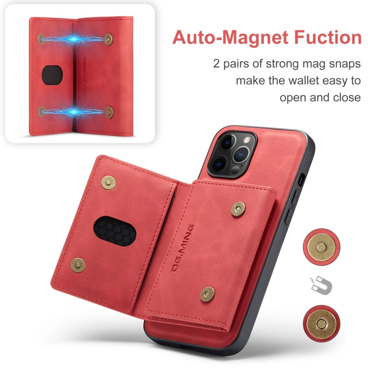 For iPhone 12 Pro Max DG.MING M2 Series 3-Fold Multi Card Bag + Magnetic Back Cover Shockproof Case with Wallet & Holder Function(Red) - iPhone 12 Pro Max Cases by DG.MING | Online Shopping UK | buy2fix