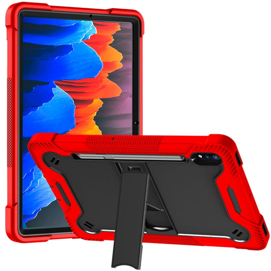 For Samsung Galaxy Tab S8 / Galaxy Tab S7 Silicone + PC Shockproof Protective Case with Holder(Red + Black) - Galaxy Tab S8 Cases by buy2fix | Online Shopping UK | buy2fix