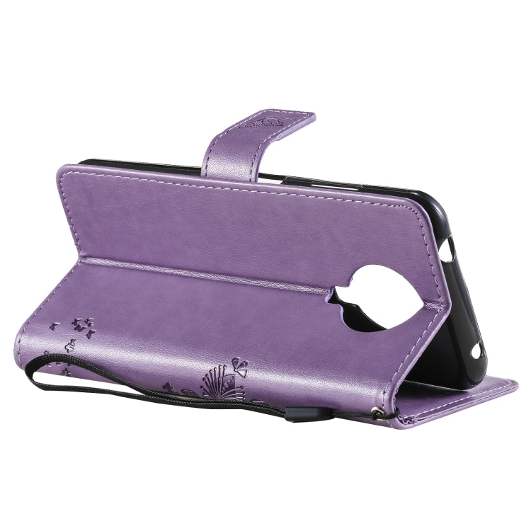 For Nokia G10 Tree & Cat Pattern Pressed Printing Horizontal Flip PU Leather Case with Holder & Card Slots & Wallet & Lanyard(Lavender) - Nokia Cases by buy2fix | Online Shopping UK | buy2fix