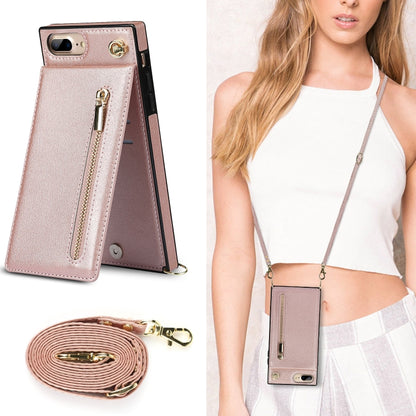 Cross-body Zipper Square TPU+PU Back Cover Case with Holder & Card Slots & Wallet & Strap For iPhone 8 Plus / 7 Plus(Rose Gold) - More iPhone Cases by buy2fix | Online Shopping UK | buy2fix