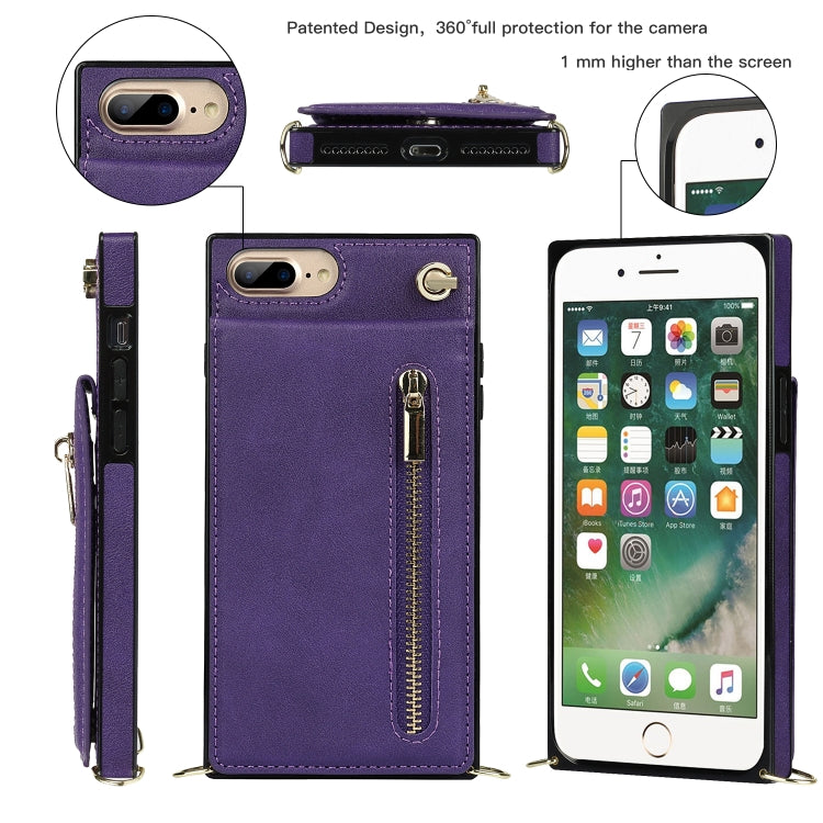 Cross-body Zipper Square TPU+PU Back Cover Case with Holder & Card Slots & Wallet & Strap For iPhone 8 Plus / 7 Plus(Purple) - More iPhone Cases by buy2fix | Online Shopping UK | buy2fix