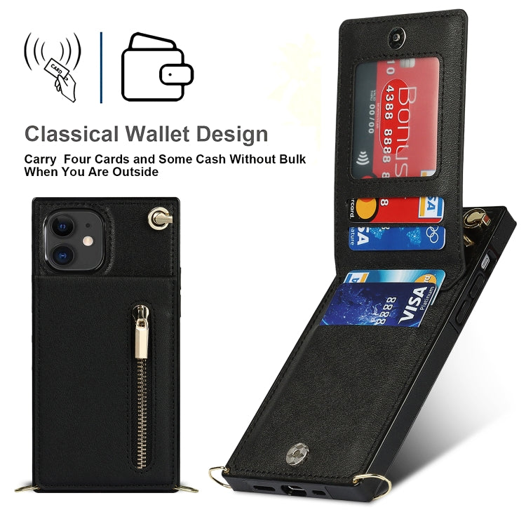 For iPhone 11 Cross-body Zipper Square TPU+PU Back Cover Case with Holder & Card Slots & Wallet & Strap (Black) - iPhone 11 Cases by buy2fix | Online Shopping UK | buy2fix