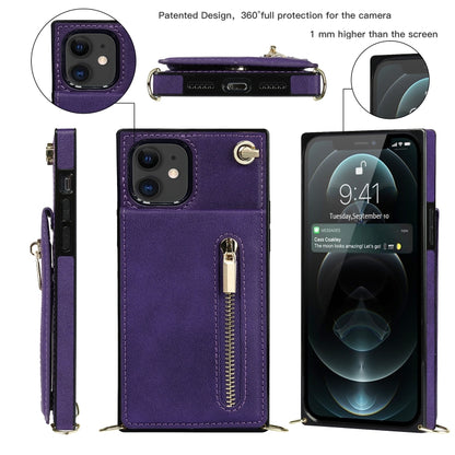 For iPhone 11 Cross-body Zipper Square TPU+PU Back Cover Case with Holder & Card Slots & Wallet & Strap (Purple) - iPhone 11 Cases by buy2fix | Online Shopping UK | buy2fix