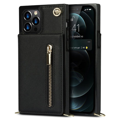 For iPhone 12 Pro Max Cross-body Zipper Square TPU+PU Back Cover Case with Holder & Card Slots & Wallet & Strap(Black) - iPhone 12 Pro Max Cases by buy2fix | Online Shopping UK | buy2fix