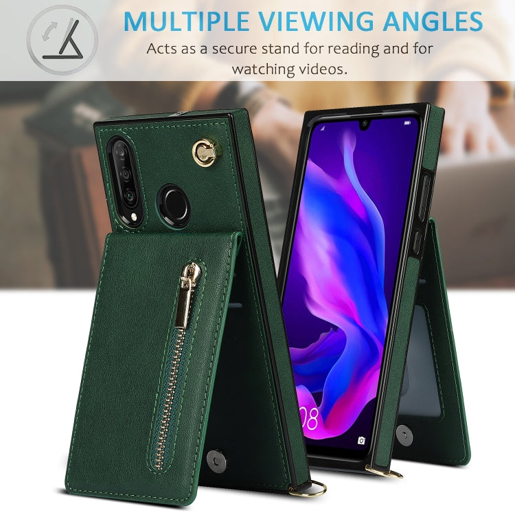 For Huawei P30 Lite Cross-body Zipper Square TPU+PU Back Cover Case with Holder & Card Slots & Wallet & Strap(Green) - Huawei Cases by buy2fix | Online Shopping UK | buy2fix