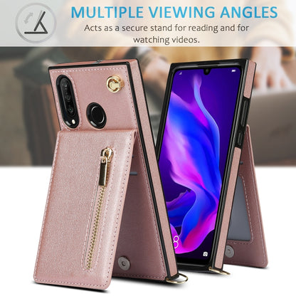 For Huawei P30 Lite Cross-body Zipper Square TPU+PU Back Cover Case with Holder & Card Slots & Wallet & Strap(Rose Gold) - Huawei Cases by buy2fix | Online Shopping UK | buy2fix