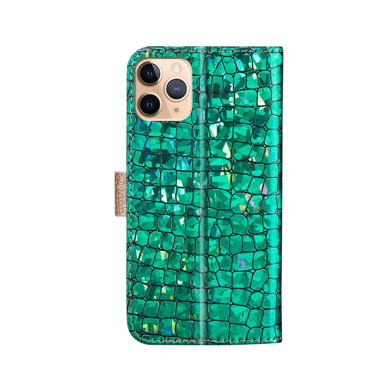 For iPhone 13 Pro Laser Glitter Powder Matching Crocodile Texture Horizontal Flip Leather Case with Card Slots & Holder & Wallet (Green) - iPhone 13 Pro Cases by buy2fix | Online Shopping UK | buy2fix