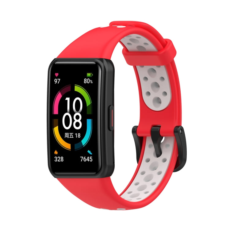 For Huawei Band 6 / Honor Band 6 Universal Two-color Breathable Silicone Watch Band(Red White) - Watch Bands by buy2fix | Online Shopping UK | buy2fix