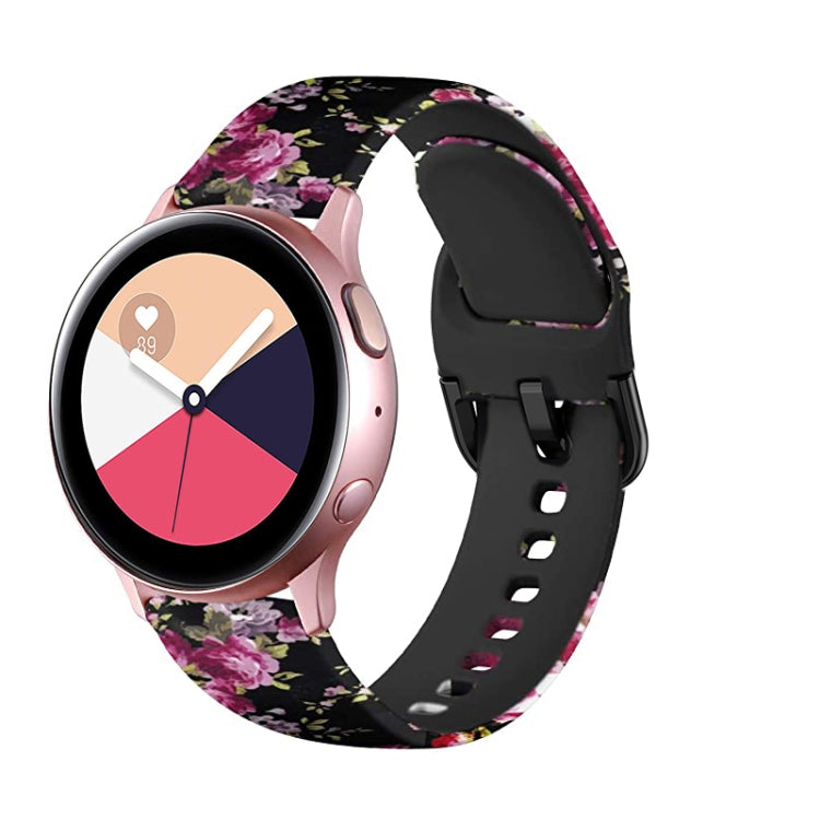 For Samsung Galaxy Watch 46mm Silicone Printing Watch Band(Black Pink Flower) - Watch Bands by buy2fix | Online Shopping UK | buy2fix