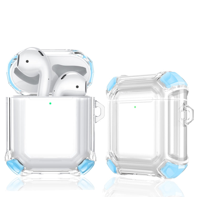 Four Corners Anti-fall Wireless Earphone Dual-color PC Protective Case with Hook For AirPods 1/2(Sky Blue) - For AirPods 1/2 by buy2fix | Online Shopping UK | buy2fix