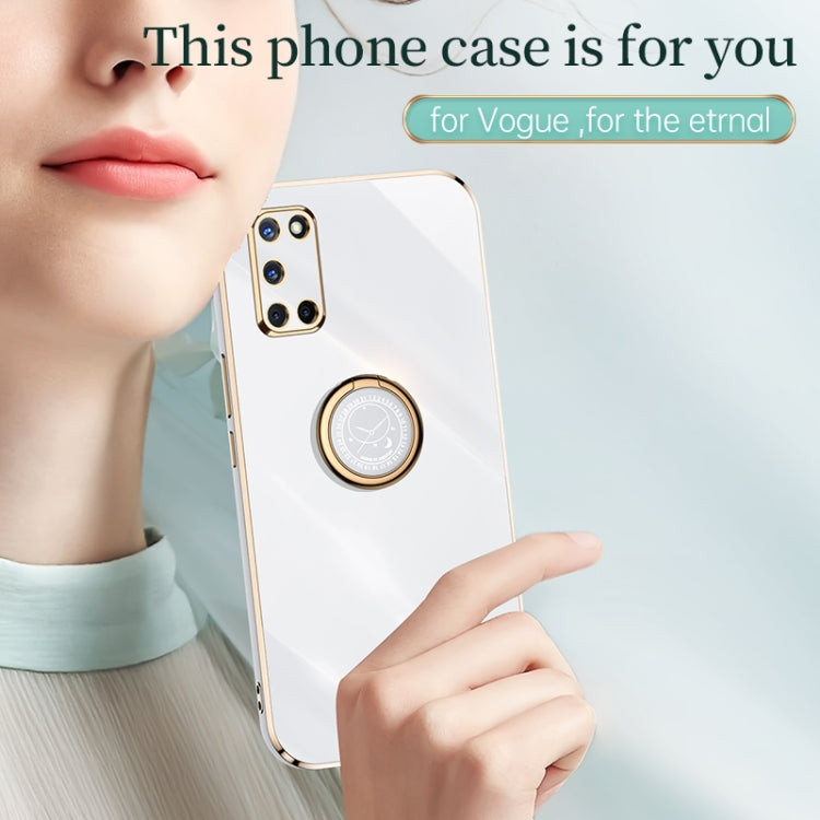 For OPPO A52 XINLI Straight Edge 6D Electroplate TPU Phone Case with Ring Holder(Mint Green) - OPPO Cases by XINLI | Online Shopping UK | buy2fix