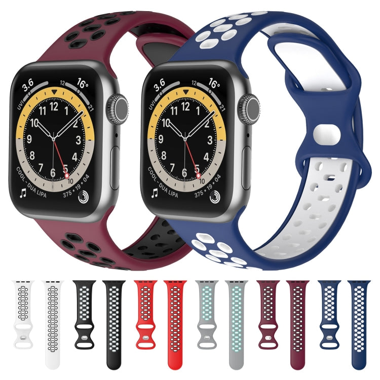 Two-color 8-buckle Silicone Watch Band For Apple Watch Series 9&8&7 41mm / SE 3&SE 2&6&SE&5&4 40mm / 3&2&1 38mm(Red Black) - Watch Bands by buy2fix | Online Shopping UK | buy2fix