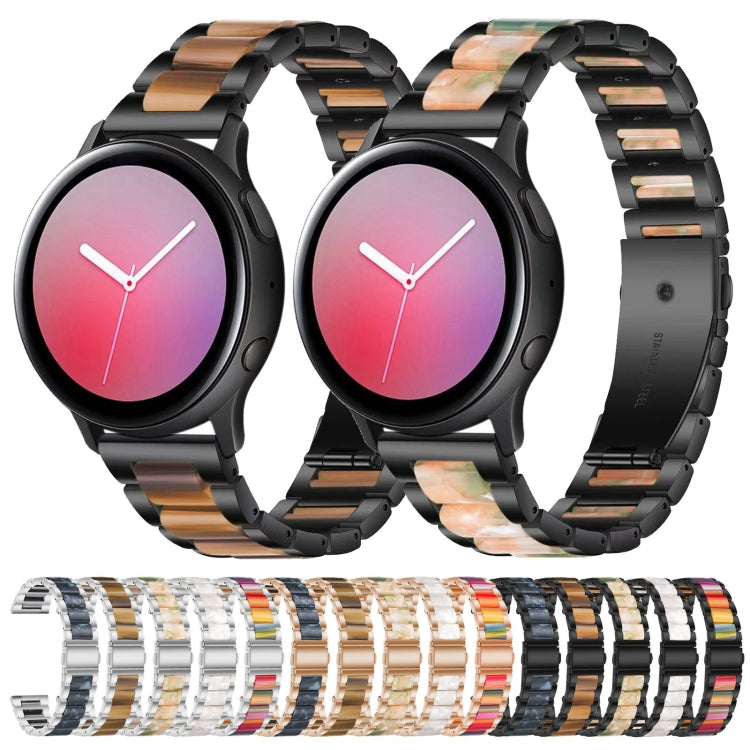 For Samsung Smart Watch 22mm Three-beads Steel + Resin Watch Band(Rose Gold White) - Watch Bands by buy2fix | Online Shopping UK | buy2fix