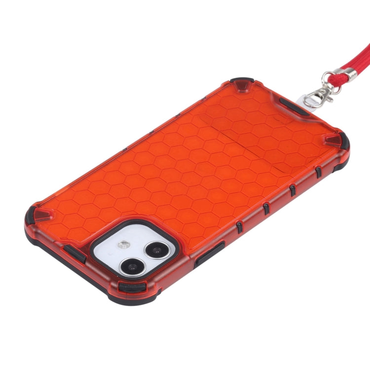 For iPhone 12 mini Shockproof Honeycomb PC + TPU Case with Neck Lanyard (Red) - iPhone 12 mini Cases by buy2fix | Online Shopping UK | buy2fix