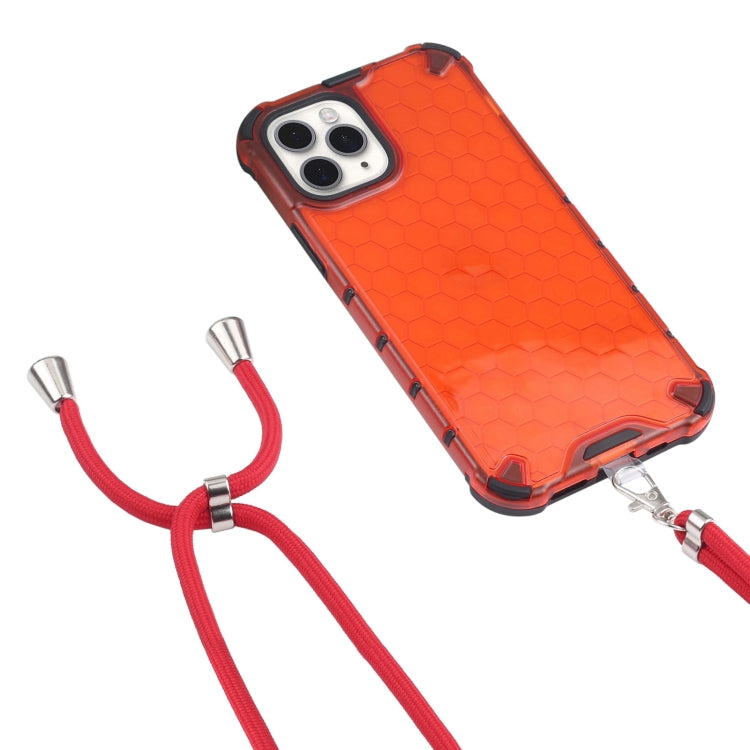 For iPhone 11 Pro Shockproof Honeycomb PC + TPU Case with Neck Lanyard (Red) - iPhone 11 Pro Cases by buy2fix | Online Shopping UK | buy2fix