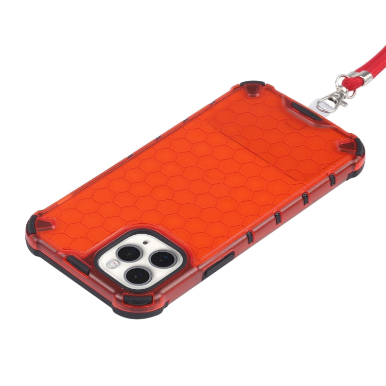 For iPhone 11 Pro Shockproof Honeycomb PC + TPU Case with Neck Lanyard (Red) - iPhone 11 Pro Cases by buy2fix | Online Shopping UK | buy2fix