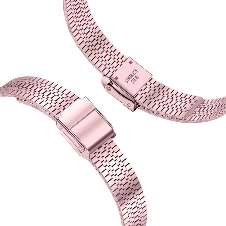 14mm Seven-beads Double Safety Buckle Slim Steel Watch Band For Apple Watch Series 9&8&7 41mm / SE 3&SE 2&6&SE&5&4 40mm / 3&2&1 38mm(Rose Pink) - Watch Bands by buy2fix | Online Shopping UK | buy2fix