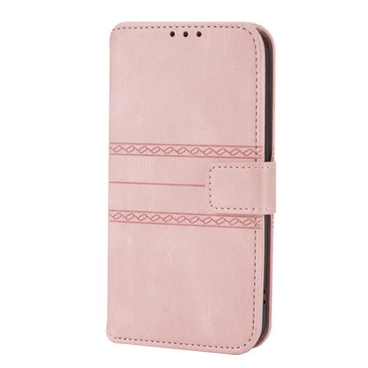 For iPhone 13 Pro Embossed Striped Magnetic Buckle PU + TPU Horizontal Flip Leather Case with Holder & Card Slot & Wallet & Photo Frame & Sling (Pink) - iPhone 13 Pro Cases by buy2fix | Online Shopping UK | buy2fix