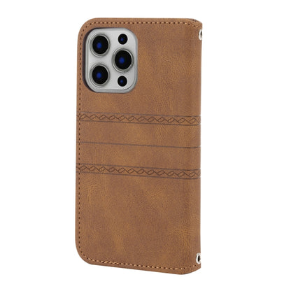 For iPhone 13 Pro Embossed Striped Magnetic Buckle PU + TPU Horizontal Flip Leather Case with Holder & Card Slot & Wallet & Photo Frame & Sling (Brown) - iPhone 13 Pro Cases by buy2fix | Online Shopping UK | buy2fix