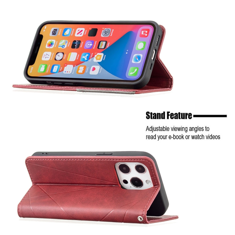 For iPhone 13 mini Rhombus Texture Horizontal Flip Magnetic Leather Case with Holder & Card Slots (Red) - iPhone 13 mini Cases by buy2fix | Online Shopping UK | buy2fix