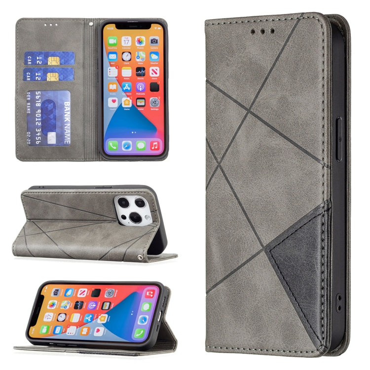 For iPhone 13 Rhombus Texture Horizontal Flip Magnetic Leather Case with Holder & Card Slots(Grey) - iPhone 13 Cases by buy2fix | Online Shopping UK | buy2fix