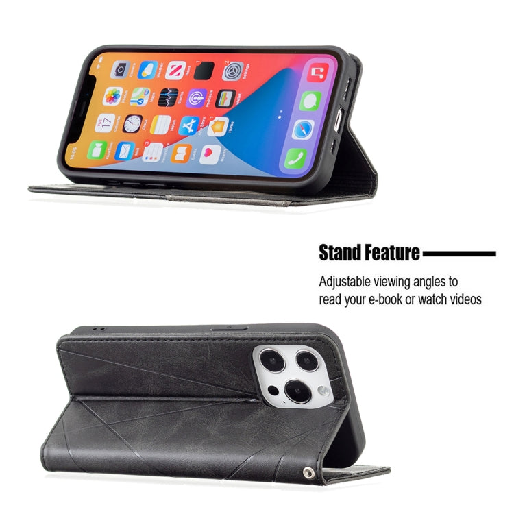 For iPhone 13 Rhombus Texture Horizontal Flip Magnetic Leather Case with Holder & Card Slots(Black) - iPhone 13 Cases by buy2fix | Online Shopping UK | buy2fix