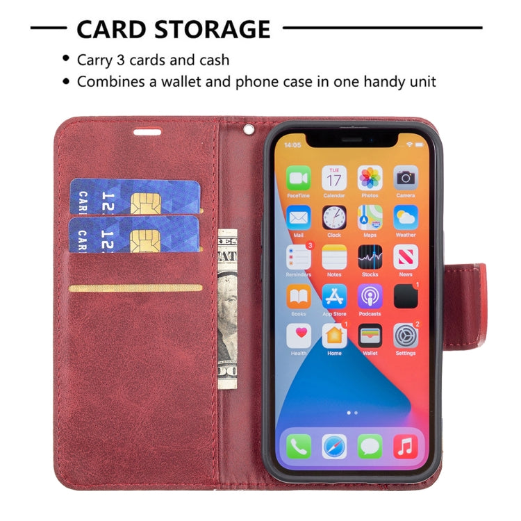 For iPhone 13 Retro Lambskin Texture Pure Color Horizontal Flip PU Leather Case, with Holder & Card Slots & Wallet & Lanyard(Red) - iPhone 13 Cases by buy2fix | Online Shopping UK | buy2fix