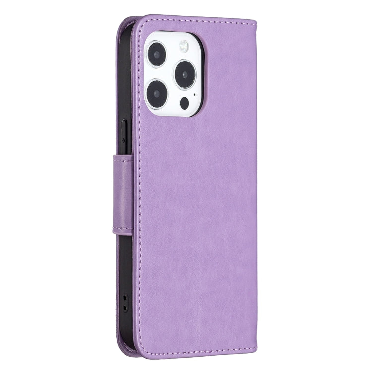 For iPhone 13 mini Embossing Two Butterflies Pattern Horizontal Flip PU Leather Case with Holder & Card Slot & Wallet & Lanyard (Purple) - iPhone 13 mini Cases by buy2fix | Online Shopping UK | buy2fix