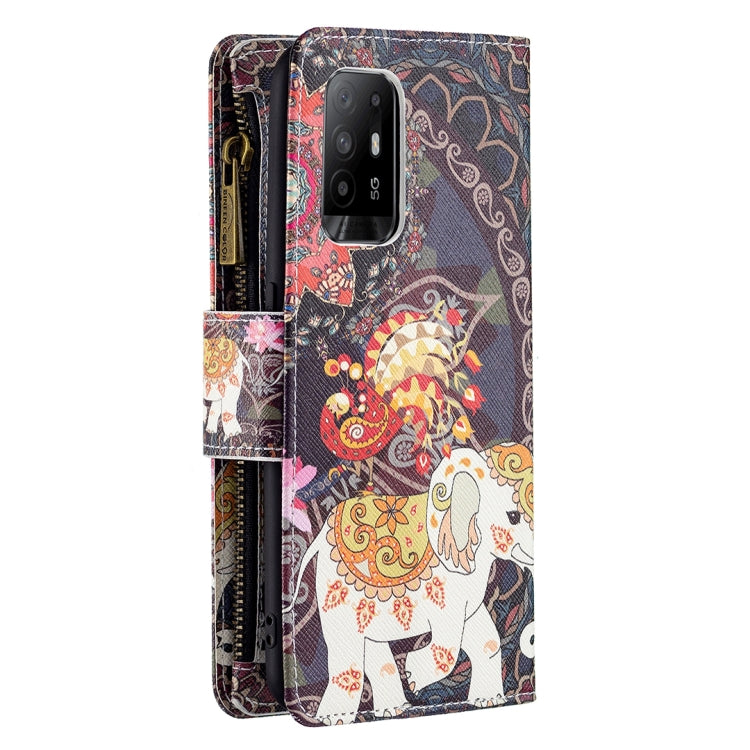 For OPPO A94 5G/F19 Pro+ 5G/Reno5 Z 5G Colored Drawing Pattern Zipper Horizontal Flip Leather Case with Holder & Card Slots & Wallet(Flower Elephants) - OPPO Cases by buy2fix | Online Shopping UK | buy2fix