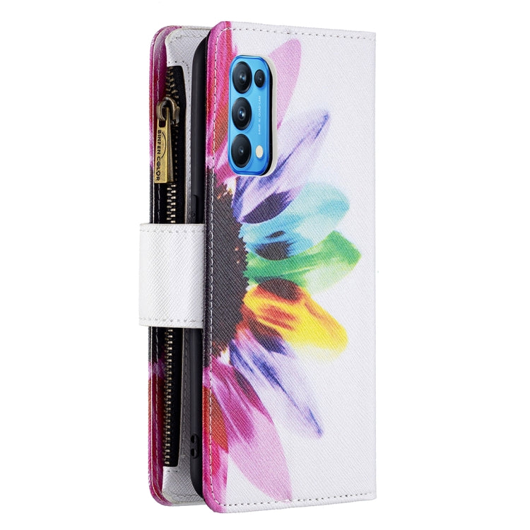 For OPPO Reno5 5G Colored Drawing Pattern Zipper Horizontal Flip Leather Case with Holder & Card Slots & Wallet(Sun Flower) - OPPO Cases by buy2fix | Online Shopping UK | buy2fix