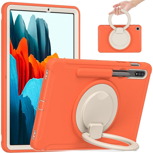 For Samsung Galaxy Tab S8 / Galaxy Tab S7 870 Shockproof TPU + PC Protective Case with 360 Degree Rotation Foldable Handle Grip Holder & Pen Slot(Living Coral) - Galaxy Tab S8 Cases by buy2fix | Online Shopping UK | buy2fix