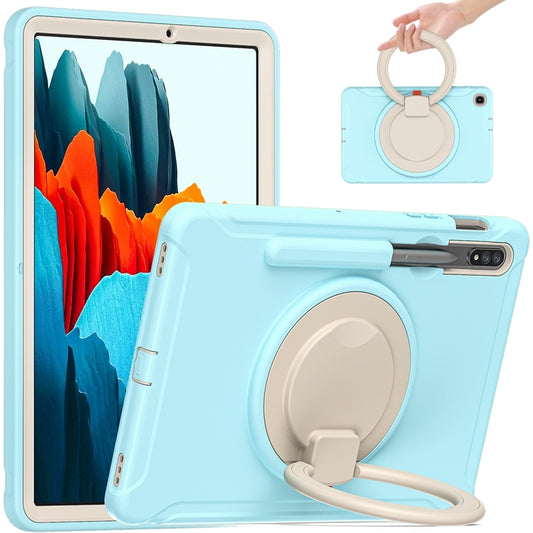 For Samsung Galaxy Tab S8 / Galaxy Tab S7 870 Shockproof TPU + PC Protective Case with 360 Degree Rotation Foldable Handle Grip Holder & Pen Slot(Ice Crystal Blue) - Galaxy Tab S8 Cases by buy2fix | Online Shopping UK | buy2fix