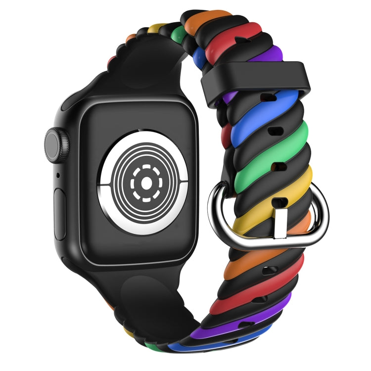 Two-color Twist Silicone Watch Band For Apple Watch Ultra 49mm&Watch Ultra 2 49mm / Series 9&8&7 45mm / SE 3&SE 2&6&SE&5&4 44mm / 3&2&1 42mm(Rainbow Black) - Watch Bands by buy2fix | Online Shopping UK | buy2fix