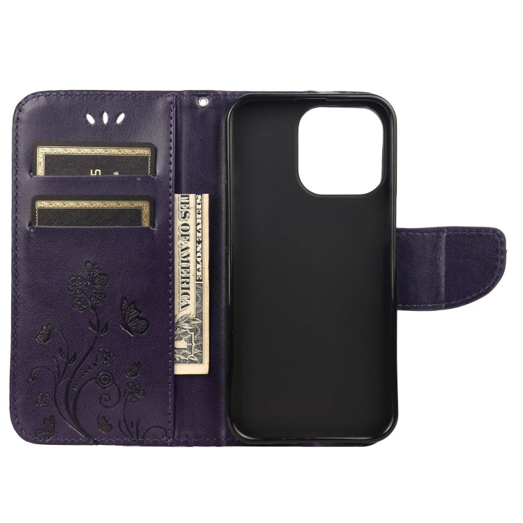 For iPhone 13 Pro Max Butterfly Flower Pattern Horizontal Flip Leather Case with Holder & Card Slots & Wallet (Deep Purple) - iPhone 13 Pro Max Cases by buy2fix | Online Shopping UK | buy2fix