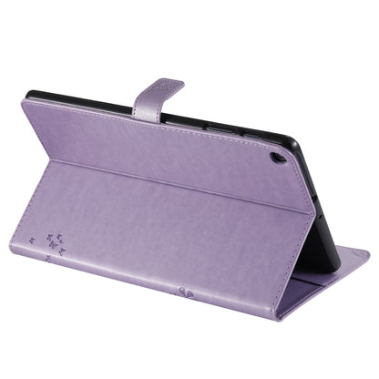 For Galaxy Tab A 10.1 (2019) Pressed Printing Cat and Tree Pattern Horizontal Flip Leather Case with Holder & Card Slots & Wallet(Purple) - Tab A 10.1 (2019) T510 / T515 by buy2fix | Online Shopping UK | buy2fix