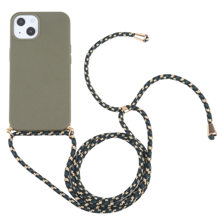 For iPhone 13 mini Wheat Straw Material + TPU Shockproof Case with Neck Lanyard (Dark Green) - iPhone 13 mini Cases by buy2fix | Online Shopping UK | buy2fix