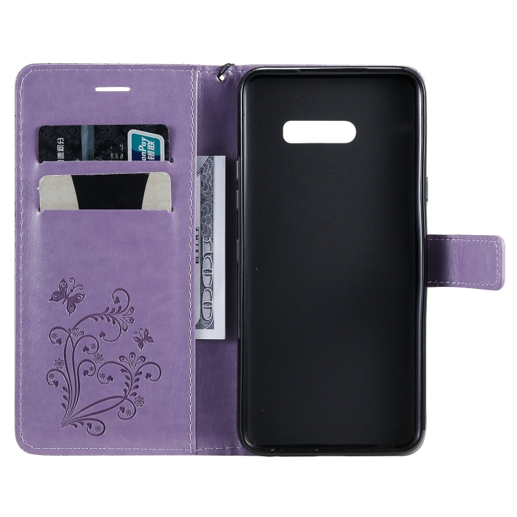 For LG G8X Pressed Printing Butterfly Pattern Horizontal Flip PU Leather Case with Holder & Card Slots & Wallet & Lanyard(Purple) - LG by buy2fix | Online Shopping UK | buy2fix