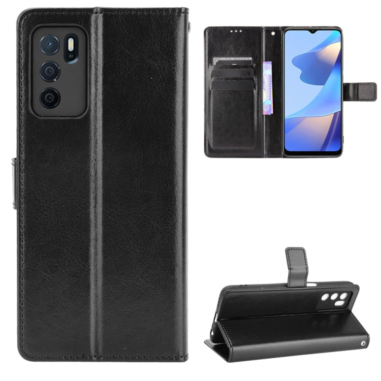 For OPPO A16 Crazy Horse Texture Horizontal Flip Leather Case with Holder & Card Slots & Lanyard(Black) - OPPO Cases by buy2fix | Online Shopping UK | buy2fix